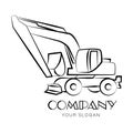 Excavator. Outline drawing. Linear logo. Technics Royalty Free Stock Photo